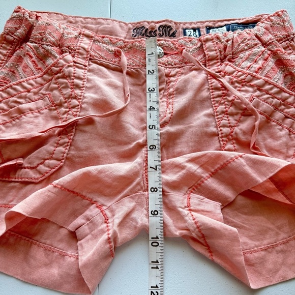 Miss Me Linen Shorts Mid Rise Women Size 28 Boho Casual Beach Pink Coral - Picture 10 of 15